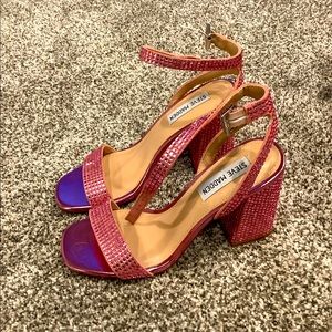 STEVE MADDEN GRACIE PINK BLOCK HEEL SANDAL SPARKLY